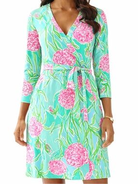Lilly Pulitzer Meridian Wrap Dress Poolside Blue Floral M NWT